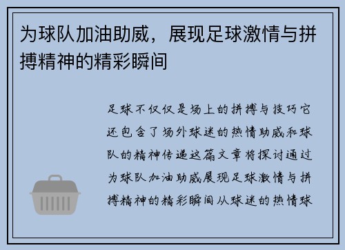 为球队加油助威，展现足球激情与拼搏精神的精彩瞬间