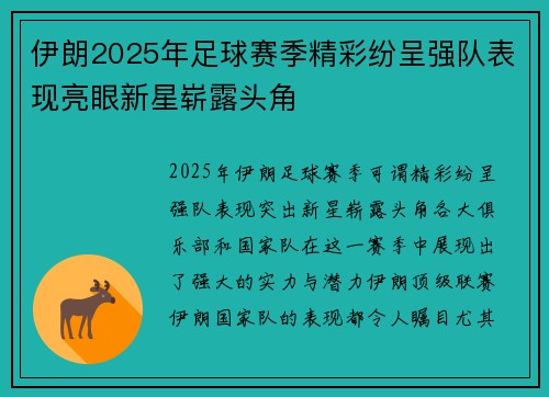 伊朗2025年足球赛季精彩纷呈强队表现亮眼新星崭露头角