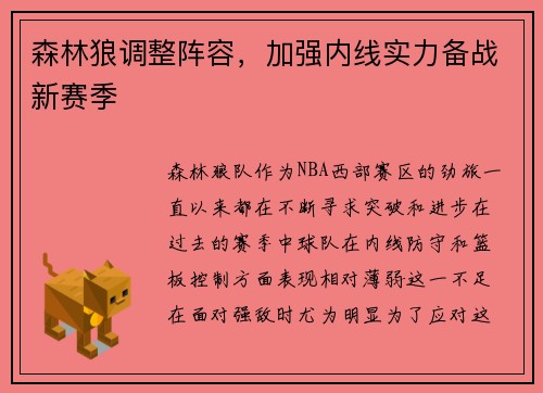 森林狼调整阵容，加强内线实力备战新赛季
