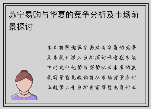 苏宁易购与华夏的竞争分析及市场前景探讨