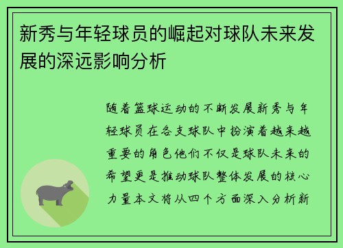 新秀与年轻球员的崛起对球队未来发展的深远影响分析