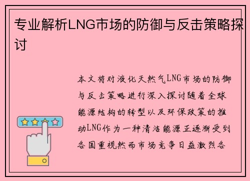 专业解析LNG市场的防御与反击策略探讨